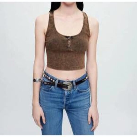 RE/DONE Hanes cropped henley in LSD Burgundy Size Small NWT - Picture 5 of 5